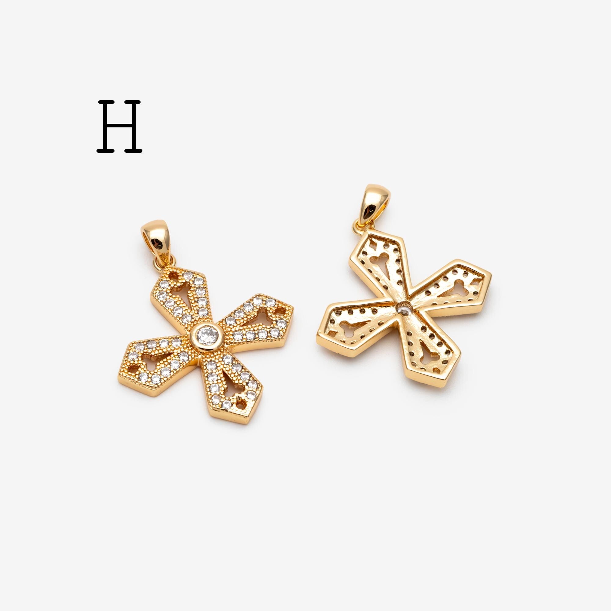4pcs CZ pave Gold Cross Pendant, Christian Cross Pendant, Snake Charms, Ankh, Jewelry Supplies (GB-2288)